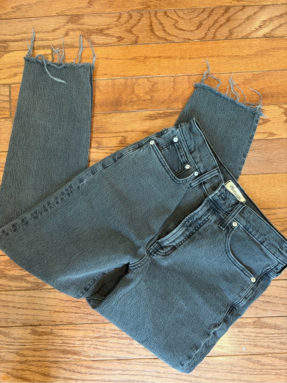 Madewell Black Washed High-Rise Cropped Jeans with Frayed Hem